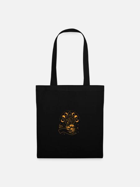 Ésotérisme, Chat, Phase lunaire, Soleil, Lune, Étoiles - Sac en tissu - noir