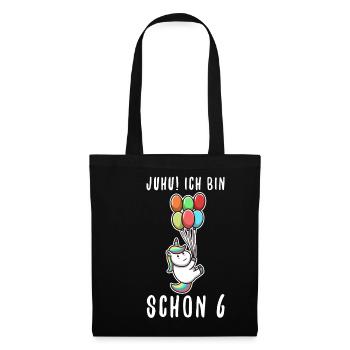 Ich bin schon 6 Einhorn - Stoffbeutel - Schwarz - Vorne