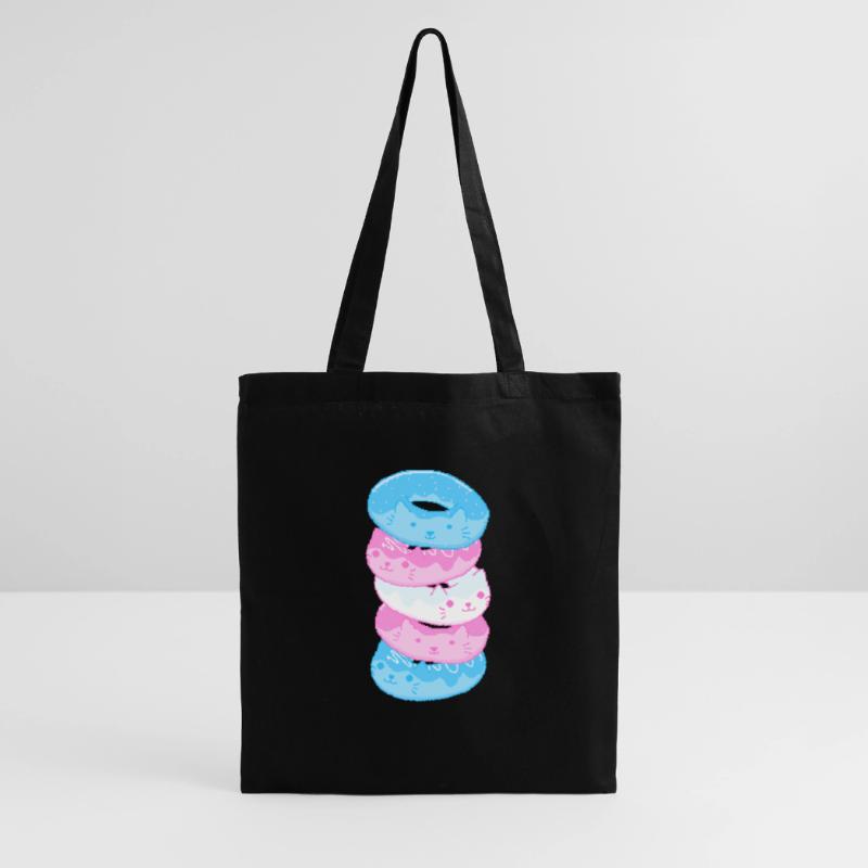 Trans Pride Cat 8-Bit Pixel Donut Stack Trans Tote Bag