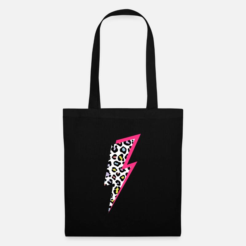 Blitz Leoparden Muster Pastellfarben mit Neon-Pink - Stoffbeutel - Schwarz