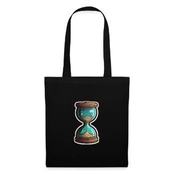 Sanduhr, Sand Glas, Uhr, Countdown, Sandglas, Zeit - Stoffbeutel - Schwarz - Vorne