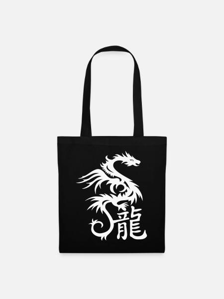 Drache mit chin. Schriftzeichen - Stoffbeutel - Schwarz
