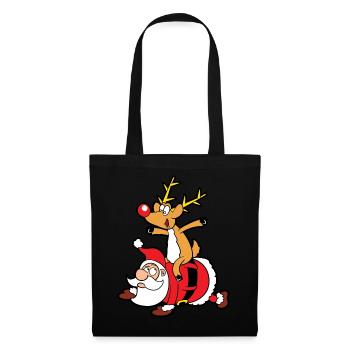 Lustiger Weihnachtsmann Santa Claus Weihnachten - Stoffbeutel - Schwarz - Vorne