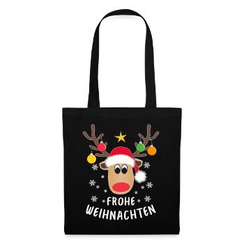 Rentier Gesicht Frohe Weihnachten Schneeflocken - Stoffbeutel - Schwarz - Vorne