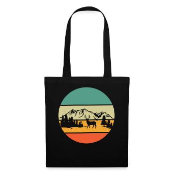 Gebirge Wanderer Hirsch Wald Wandern Retro Natur - Stoffbeutel - Schwarz - Vorne