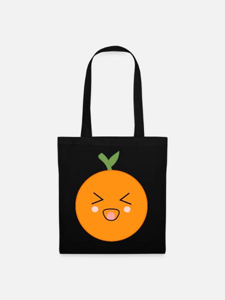 Orange Kawaii süßes Weihnachtsfruchtgeschenk - Stoffbeutel - Schwarz