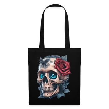Crâne avec des roses - Sac en tissu - noir - Devant