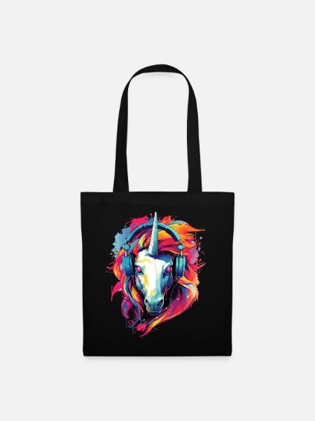 Einhorn mit Kopfhörer Musik Fabeltier Einhörner - Stoffbeutel - Schwarz