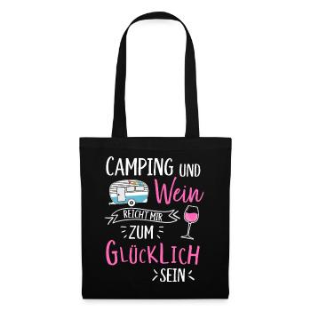 Camping und Wein Wohnwagen Camper Campingplatz - Stoffbeutel - Schwarz - Vorne