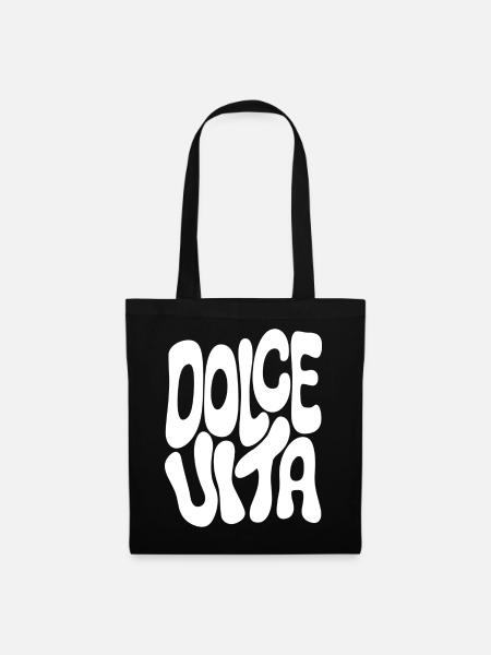 Retro Blockschrift Schwarzweiß Dolce Vita  - Stoffbeutel - Schwarz