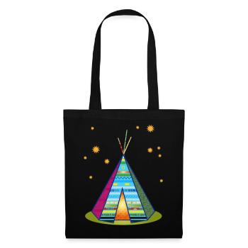 Buntes Tipi-Zelt – Fantasievolles Muster - Stoffbeutel - Schwarz - Vorne