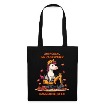 Einhorn Baggermeister - Stoffbeutel - Schwarz - Vorne