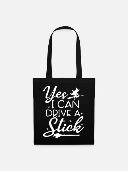 Whimsical Witch Riding Broom Illustration - Tote Bag - black