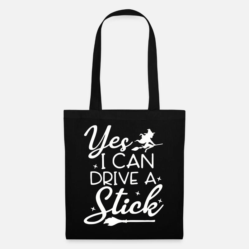 Whimsical Witch Riding Broom Illustration - Tote Bag - black
