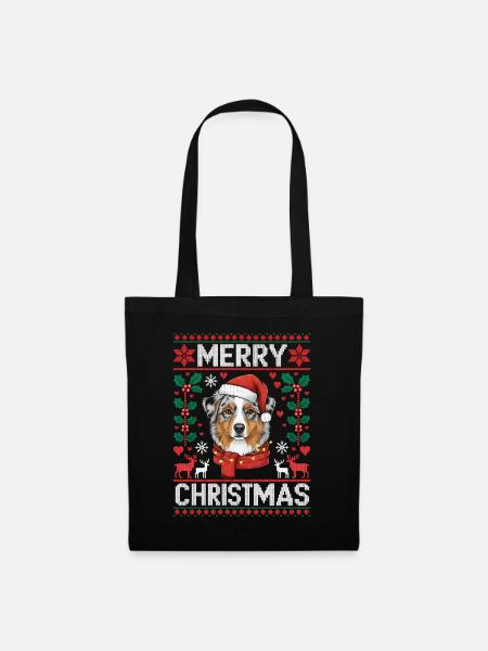 Australischer Schäferhund Weihnachten Xmas - Stoffbeutel - Schwarz