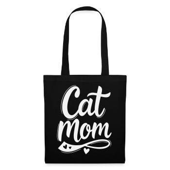 Cat Mom, Katzenmama Schriftzug mit Herz - Stoffbeutel - Schwarz - Vorne