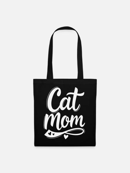 Cat Mom, Katzenmama Schriftzug mit Herz - Stoffbeutel - Schwarz