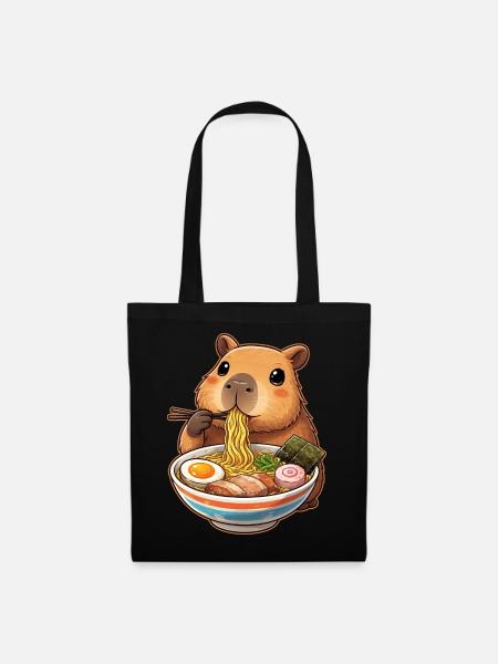 Capybara isst Ramen Nudeln - Stoffbeutel - Schwarz