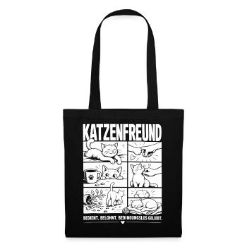 Katzenfreund Liebe Katze Comic - Stoffbeutel - Schwarz - Vorne