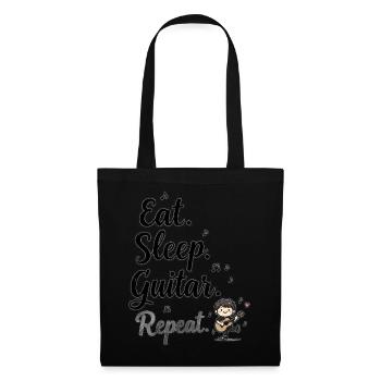 Eat Sleep Guitar Repeat – Musiker Spruch - Stoffbeutel - Schwarz - Vorne