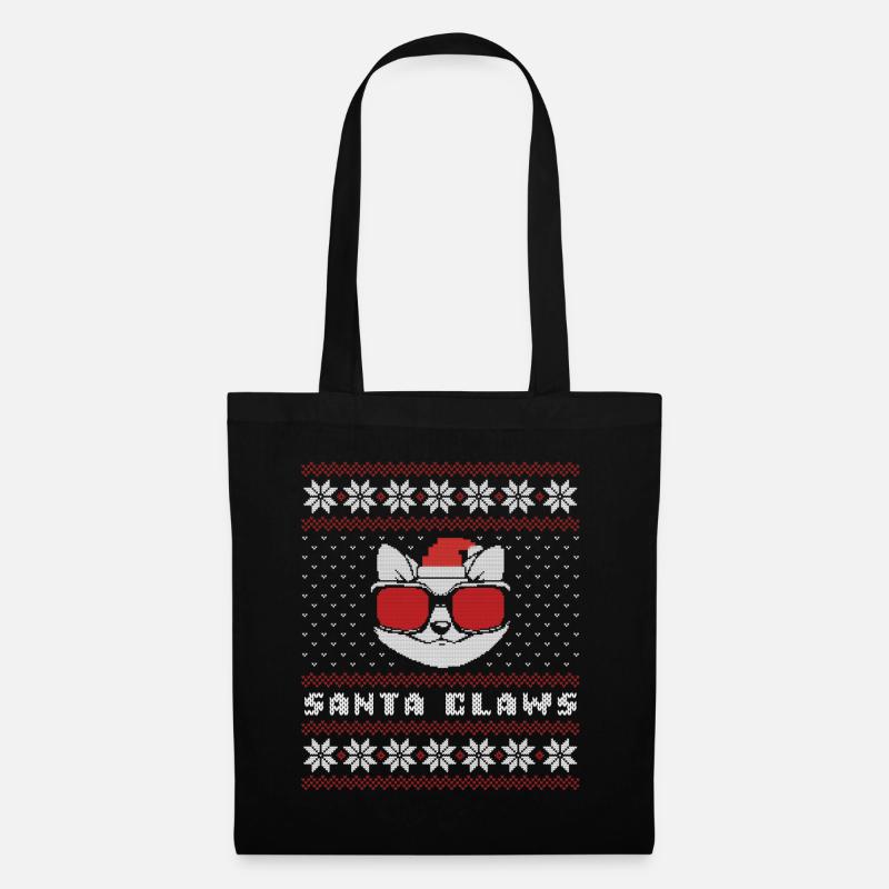 Santa Claws Cat Hässlicher Weihnachtspullover - Stoffbeutel - Schwarz