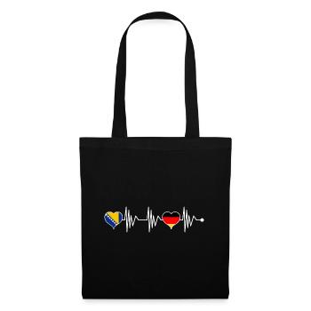 Bosnia Germany Flag Heart Coat of Arms Heartbeat - Tote Bag - black - Front