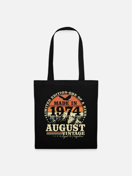 August 1974 Jahrgang Vintage Retro Geburtstag - Stoffbeutel - Schwarz