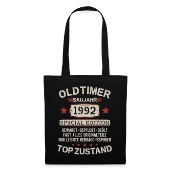 Oldtimer Baujahr 1992 Jahrgang Geburtstag Geschenk - Stoffbeutel - Schwarz - Vorne