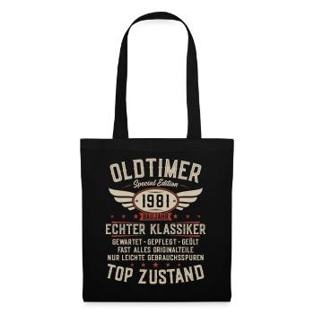 Oldtimer Baujahr 1981 Jahrgang Geburtstag Geschenk - Stoffbeutel - Schwarz - Vorne