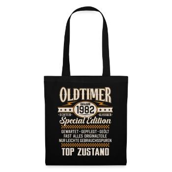 Oldtimer Baujahr Jahrgang 1982 Geburtstag Geschenk - Stoffbeutel - Schwarz - Vorne