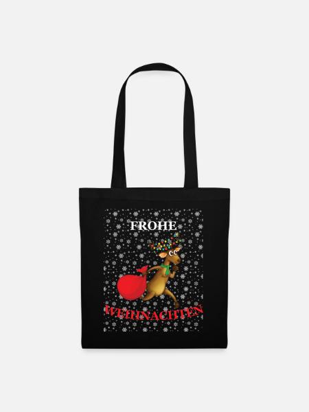 Frohe Weihnachten Rentier Geschenk Idee Winter - Stoffbeutel - Schwarz