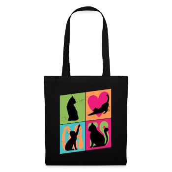 Chat Chaton Chat Silhouette Coeur Art Coloré - Sac en tissu - noir - Devant