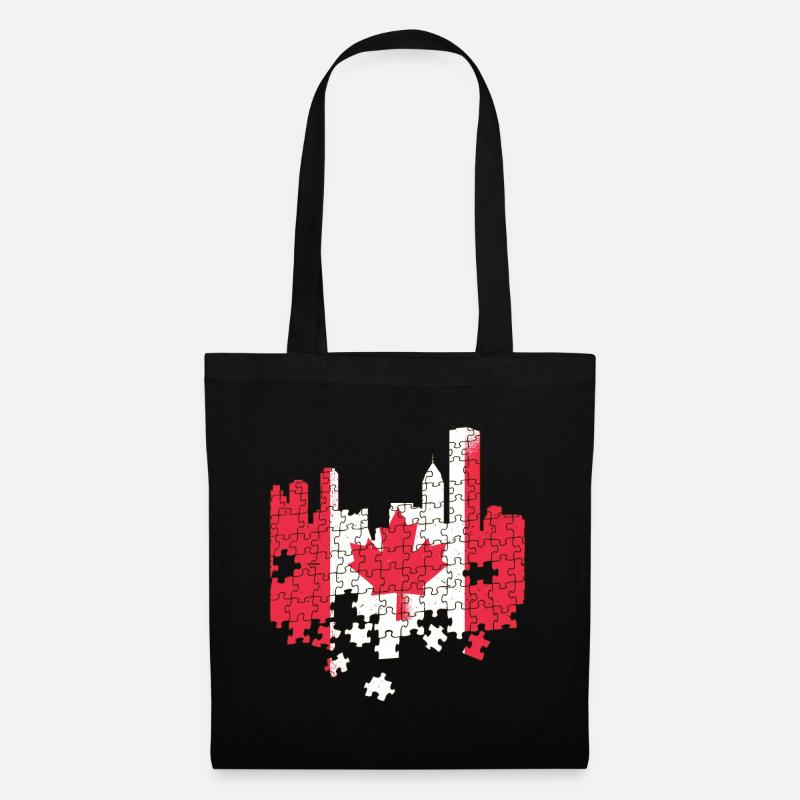 Puzzle drapeau du Canada Feuille d'érable du Canada Feuille d'érable - Sac en tissu - noir