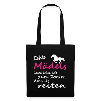 Reiten, Reiterin, Mädchen, Frauen, Pferde, Shirt - Stoffbeutel - Schwarz - Vorne