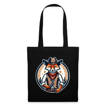 Cowboy Fox Western Rodeo Cowboyhut und Bandana - Stoffbeutel - Schwarz - Vorne