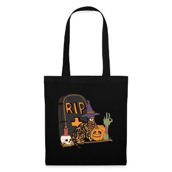 Süße und gruselige Halloween Bengalkatze - Stoffbeutel - Schwarz - Vorne