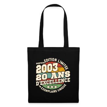 cadeau d'anniversaire 2003 - 20 ans d'excellence - Sac en tissu - noir - Devant
