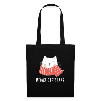 Katze Meowy Christmas | Kätzchen XMas Geschenk Süß - Stoffbeutel - Schwarz - Vorne