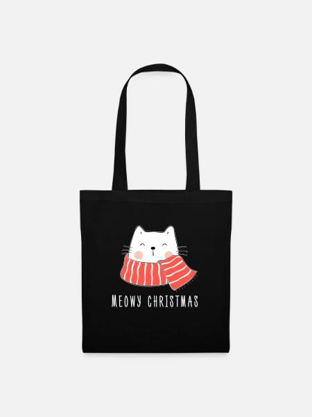 Katze Meowy Christmas | Kätzchen XMas Geschenk Süß - Stoffbeutel - Schwarz