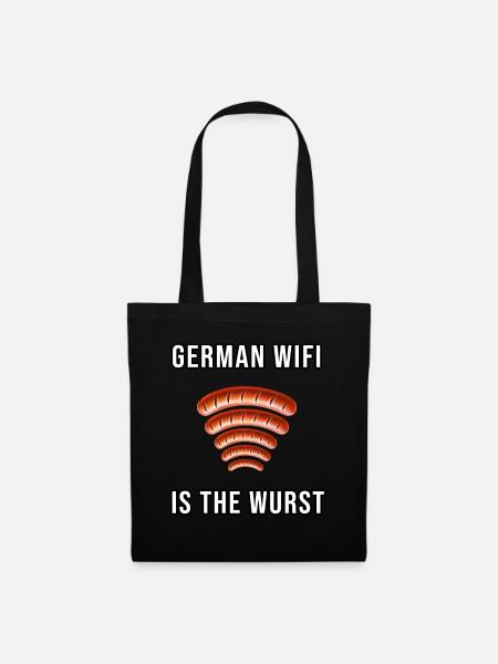 Bratwurst German Wifi Lustig Spruch Geschenk Wurst - Stoffbeutel - Schwarz