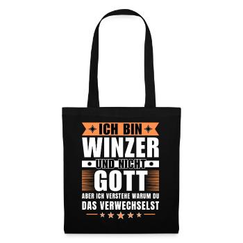 Ich bin Winzer und nicht Gott - Stoffbeutel - Schwarz - Vorne