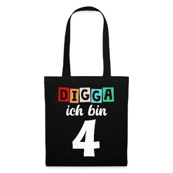 Digga Ich Bin 4 Jahre 4. Geburtstag - Stoffbeutel - Schwarz - Vorne