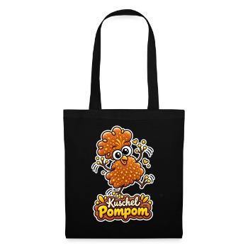 Kuschel Pompom - fröhlicher Vogel - Stoffbeutel - Schwarz - Vorne