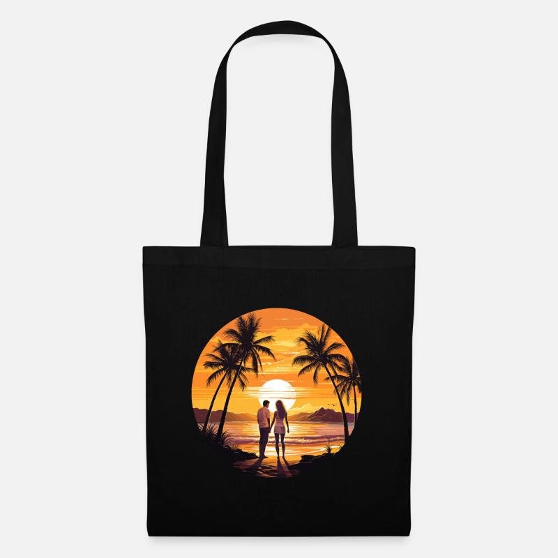 Strand Sonnenuntergang - Stoffbeutel - Schwarz