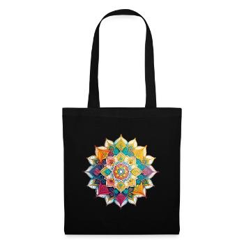 Buntes Mandala - Yoga - Meditation - GOA - Stoffbeutel - Schwarz - Vorne