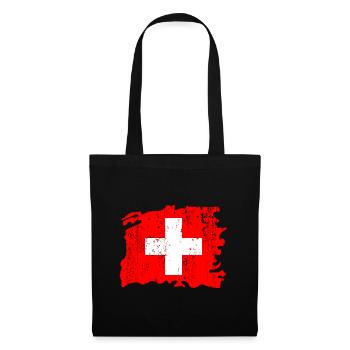 Schweiz Schweizer Switzerland Flagge Kreuz - Stoffbeutel - Schwarz - Vorne