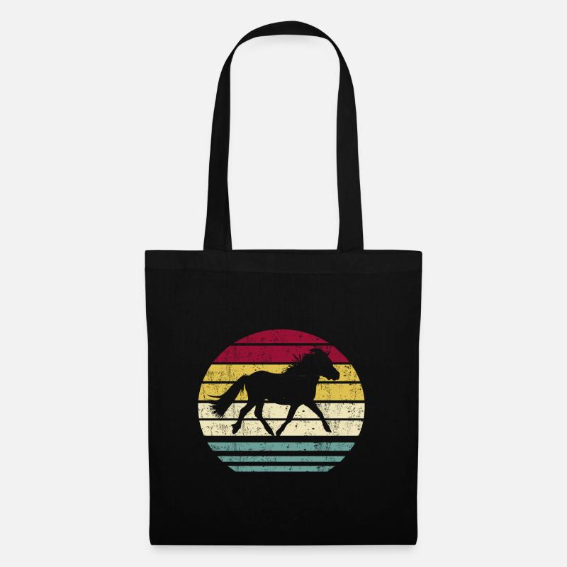 Shetland Pony Pferd Shetlandpony Retro Silhouette - Stoffbeutel - Schwarz