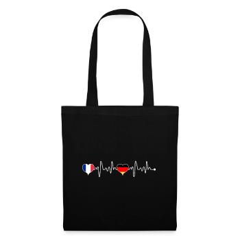 Frankreich Deutschland Herzschlag Flagge Herz - Stoffbeutel - Schwarz - Vorne
