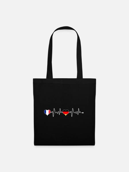 Frankreich Deutschland Herzschlag Flagge Herz - Stoffbeutel - Schwarz