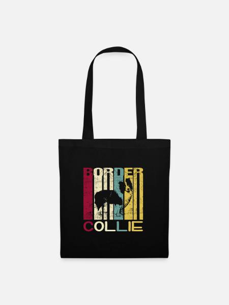 Border collie dog retro vintage silhouette - Tote Bag - black